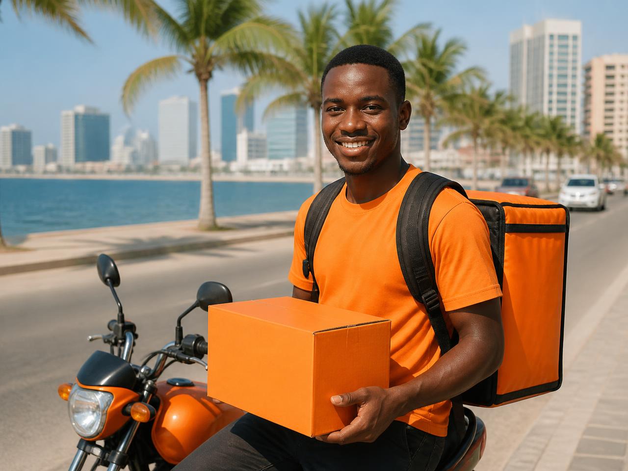 Motoboy da VIDAY a entregar uma encomenda em Luanda